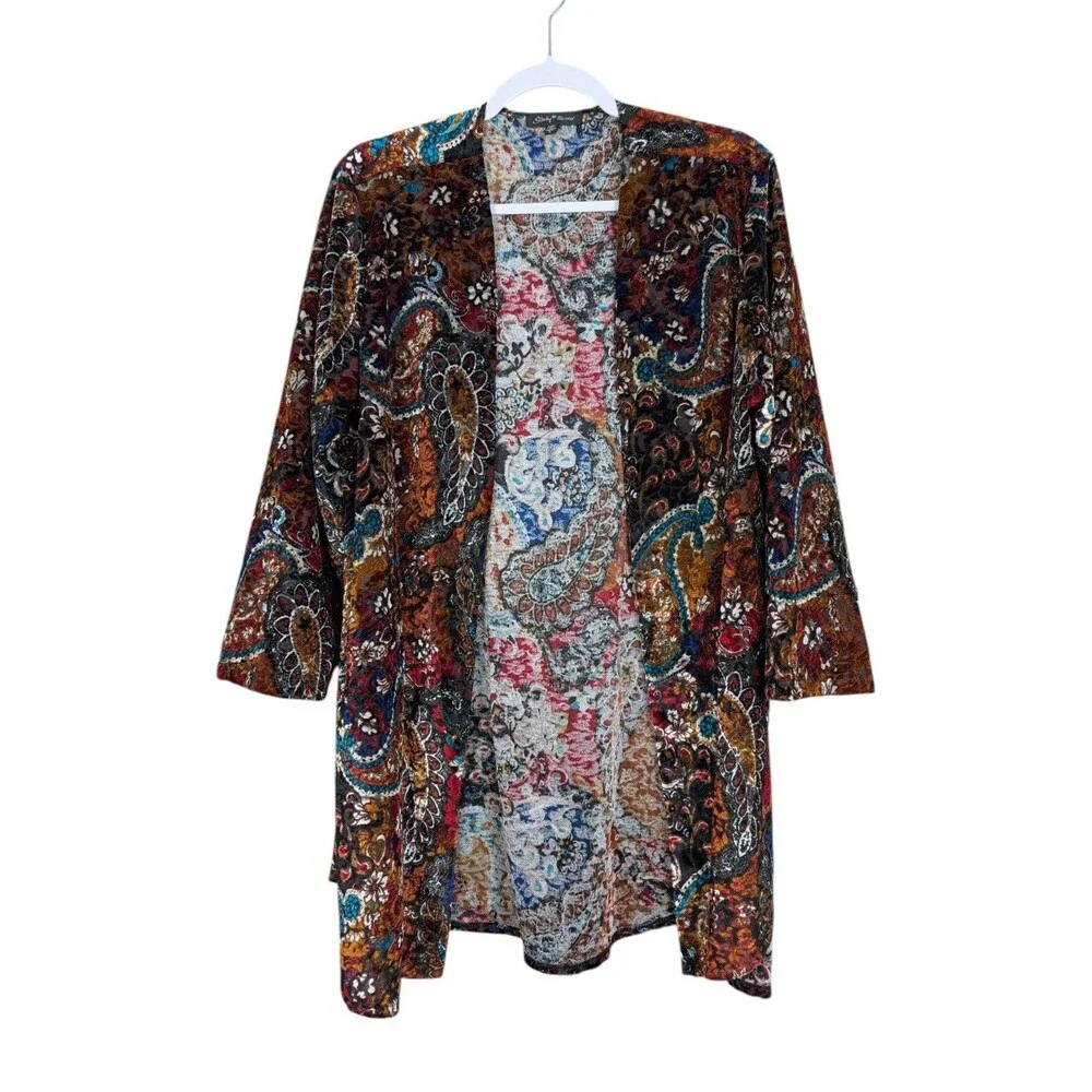 Slinky Brand Paisley Burnout Velvet Cardigan Size L